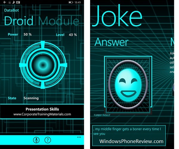 Databot, the Virtual Talking Robot for Windows Phone